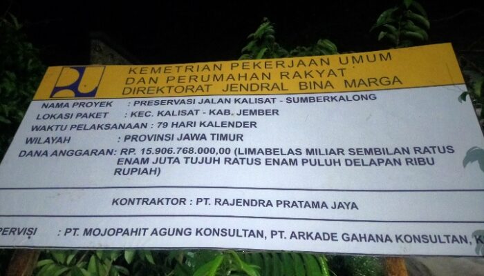 Proyek Preservasi Ruas Jalan Kalisat- Sumberkalong Terus Dikebut, Proyek Anggaran Rp16 Miliar tidak Jelas Akhir Masa Pelaksanaanya