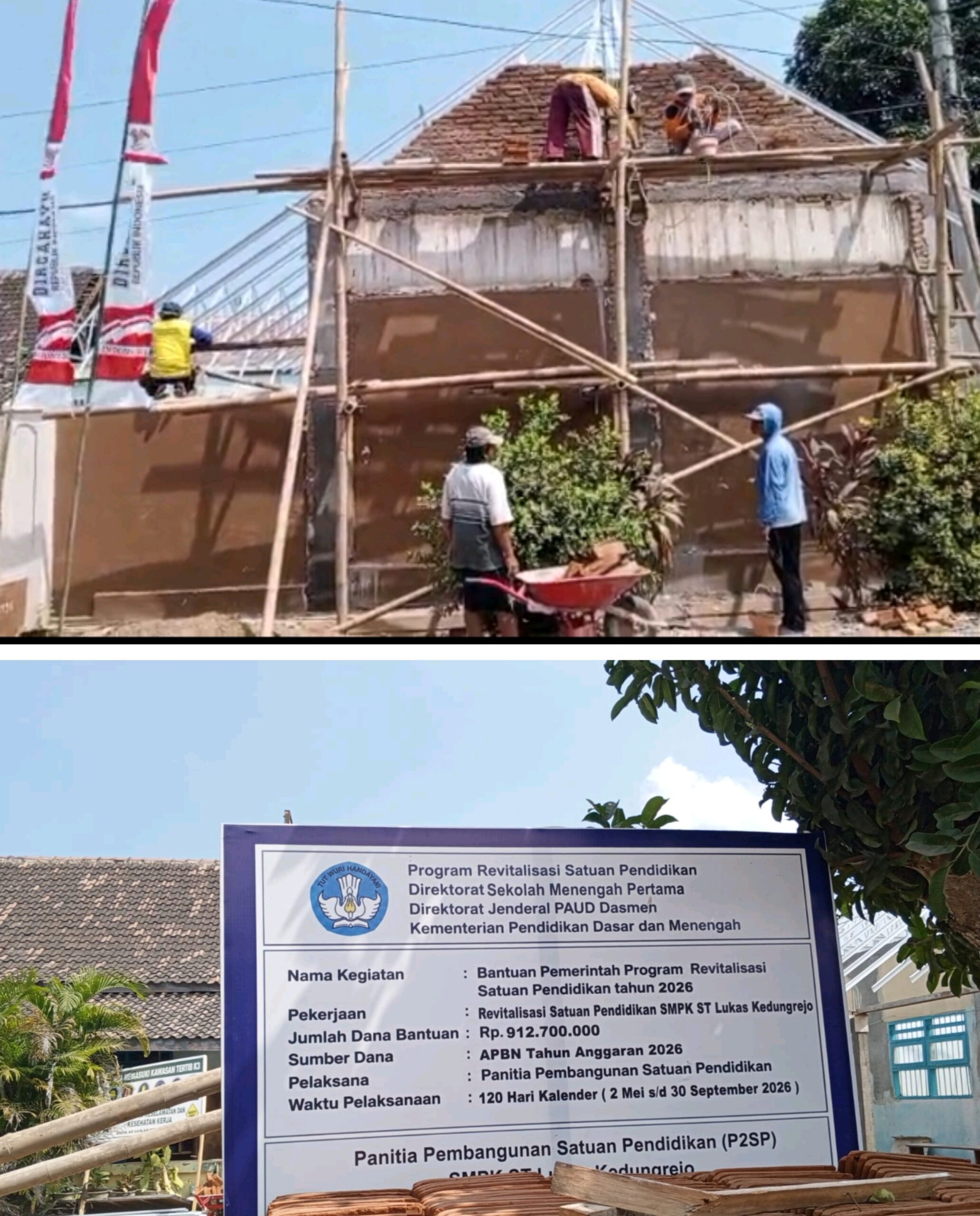 Rp912 Juta Dana APBN, Proyek Revitalisasi SMPK St. Lukas Kedungrejo Abaikan Keselamatan Pekerja 