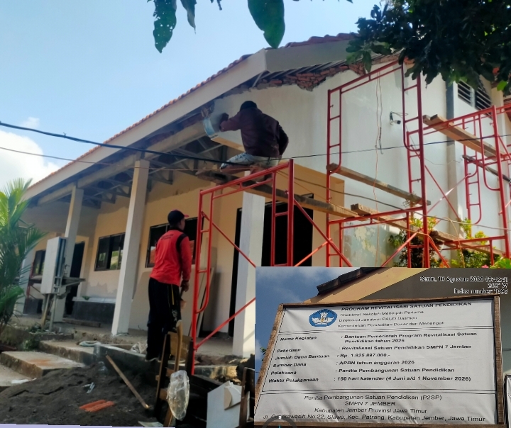 Semen Singa Merah Digunakan di Proyek Rp1,82 Miliar SMPN 7 Jember, Pengawas: Bahan Material Dibeli Sekolah